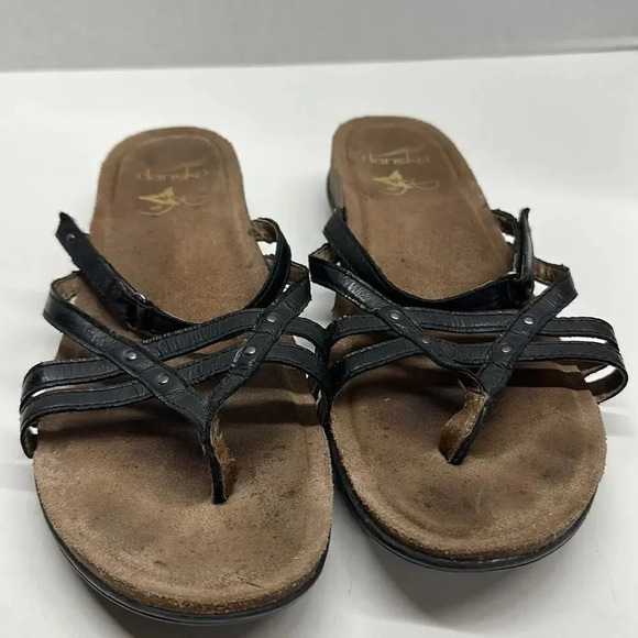 Dansko Flip Flop Sandals Strappy Black Leather Adjustable Strap Size 41 10.5 11 - Picture 3 of 12